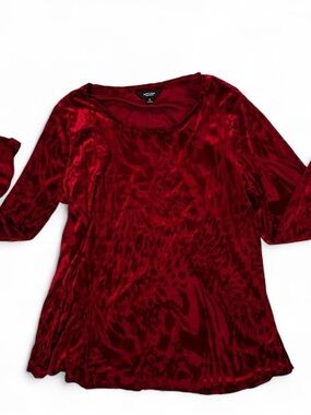 Red Velvet Burnout Long Sleeve Top Womens XL Whimsigoth Vampire Romantic